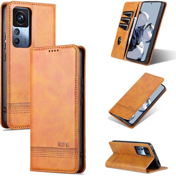 Xiaomi 12T Pro Custodia In Pelle, Flip Cover Wallet Case Chiusura Magnetica Stand Custodia Protettiva Per Xiaomi 12T / 12T Pro / Redmi K50 Ultra Yellow-image