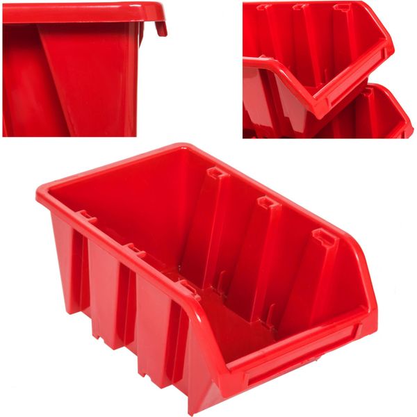 10 X Scatole Impilabili Per Officina Garage Scatole Di Immagazzinaggio Aperte Botle Scatole Di Immagazzinaggio Aperte Casse Di Smistamento Scatole 120X195X90 Mm Rosse Casse Di Immagazzinamento In Plastica Impilabili-image