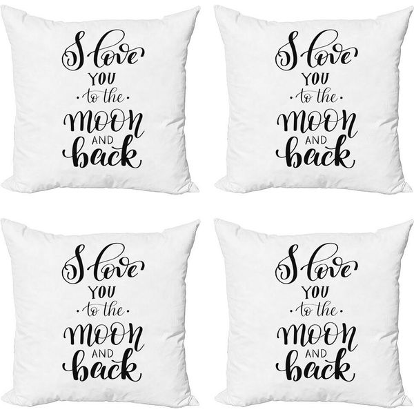 Abakuhaus Set Di Federe Per Cuscini "Ti Amo"" (4 Pezzi), Stile Minimalista, Stampa Digitale Moderna Su Entrambi I Lati, 60 Cm X 60 Cm, Bianco E Nero"-image