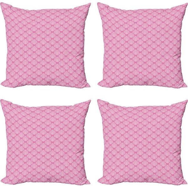 Set Di Federe In Damasco Abakuhaus (4 Pezzi), Blossom Mediorientale, Stampa Digitale Moderna Su Entrambi I Lati, 40 Cm X 40 Cm, Rosa, Bianco,-image