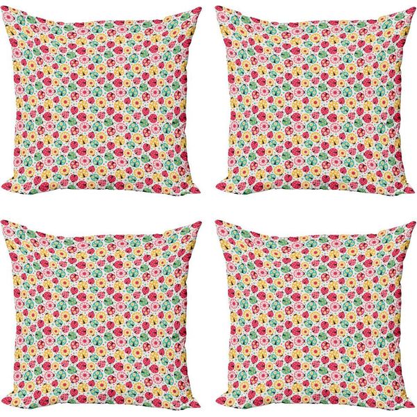Abakuhaus Set Di Federe Con Motivo Coccinelle (4 Pezzi), Disegno Astratto Con Coleotteri, Stampa Digitale Moderna Su Entrambi I Lati, 45 Cm X 45 Cm, Multicolore-image