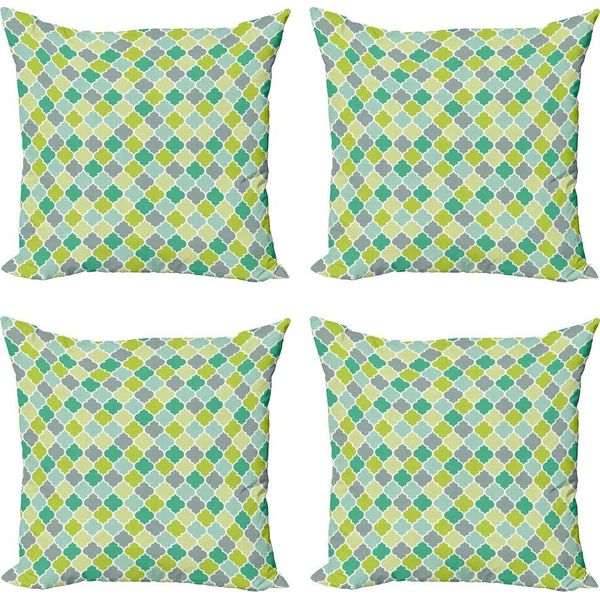 Set Di Federe Per Cuscini Abakuhaus Teal (4 Pezzi), Vibrant Trellis Quatrefoil, Stampa Digitale Moderna Su Entrambi I Lati, 50 Cm X 50 Cm, Multicolore-image