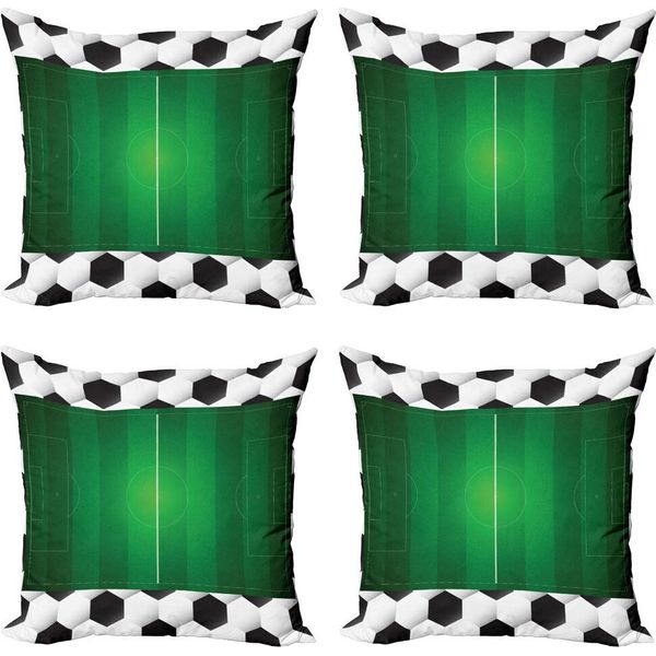 Set Di Federe Per Cuscini Abakuhaus (4 Pezzi), Football Field Goal, Stampa Digitale Moderna Su Entrambi I Lati, 50 Cm X 50 Cm, Nero, Bianco E Verde-image