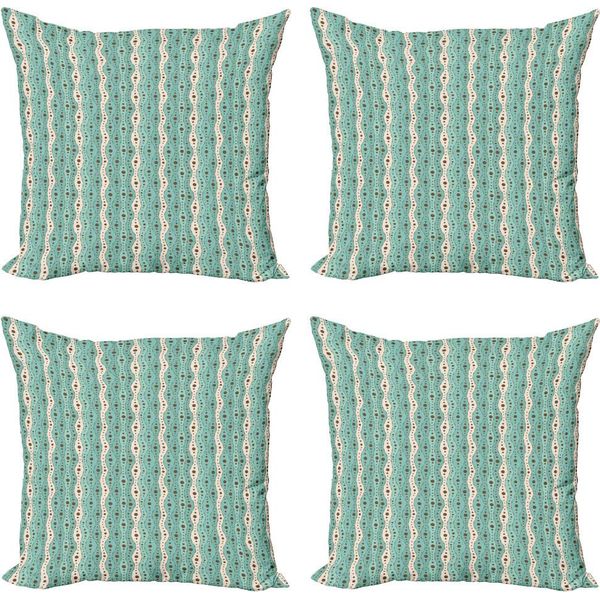 Abakuhaus Set Di Federe Turchesi (4 Pezzi), Pois Tradizionali, Stampa Digitale Moderna Su Entrambi I Lati, 60 Cm X 60 Cm, Turchese-Marrone-Crema-image