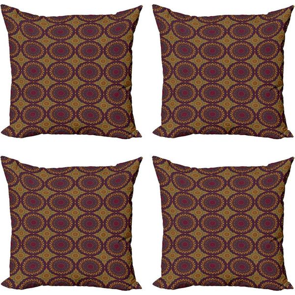 Abakuhaus Set Di Federe Marocchine (4 Pezzi), Tribal Art Mandala, Stampa Digitale Moderna Su Entrambi I Lati, 40 Cm X 40 Cm, Prugna Petrolio Blu Giallo-image