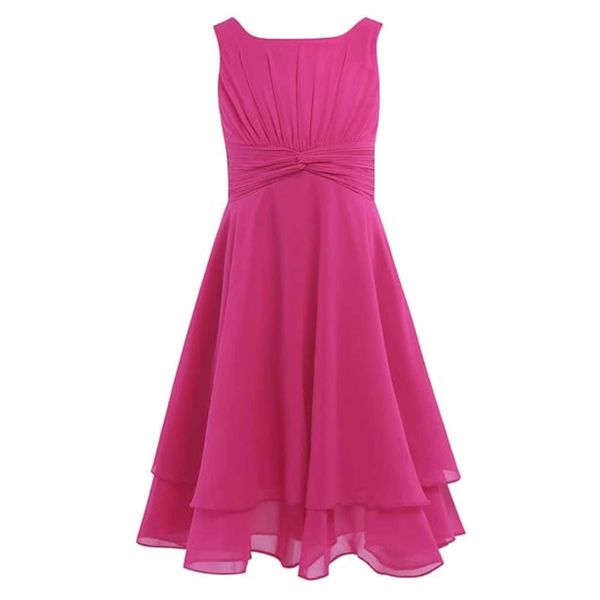 Ragazze Abito Estivo Taglia 164 Cm Abito Da Festa Senza Maniche In Chiffon Lunghezza Ginocchio Matrimonio Ragazza Di Fiori Abito Da Damigella D'onore-image