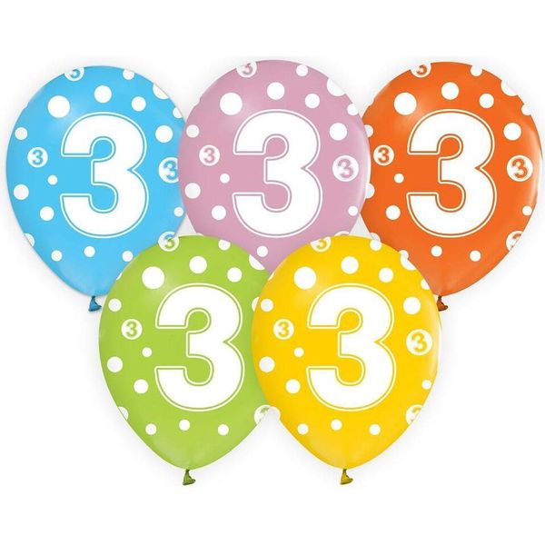 Palloncini Numero 3 Compleanno 12" 5Pz Godan"-image