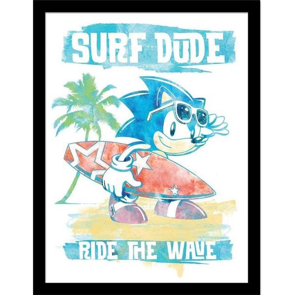 Sonic The Hedgehog - Stampa Con Cornice "Ride The Wave"" PM10872 (40 Cm X 30 Cm) (Bianco/Blu)"-image