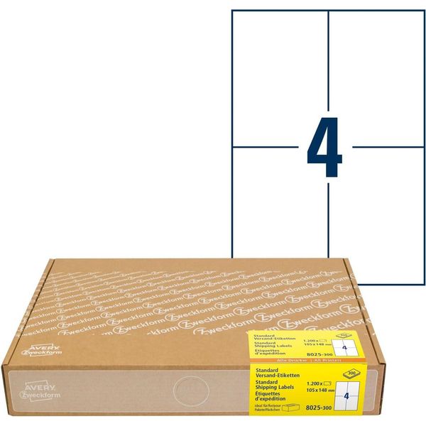 Avery Zweckform 8025-300 Etichette Per Spedizioni Avery Zweckform, 105 X 148 Mm, Bianco-image