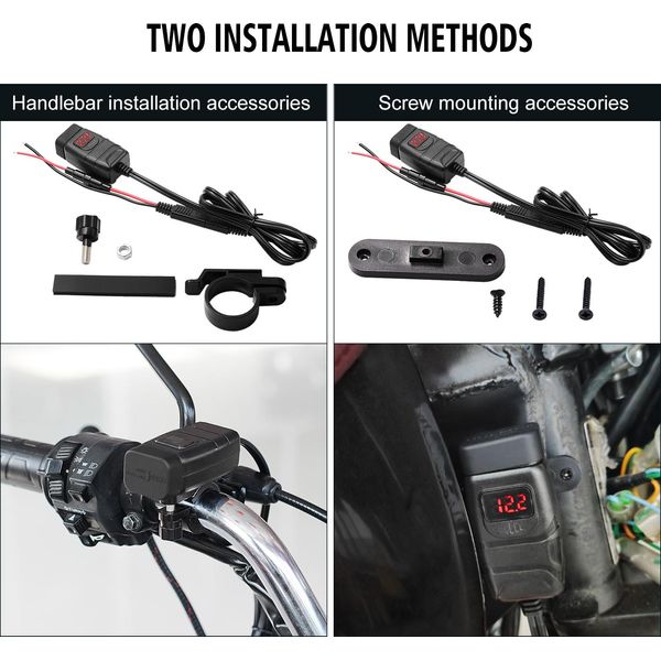 Impermeabile Dual Qc 3.0 Quick Charge 12V Telefono Caricabatterie Moto Interruttore Voltmetro Rosso Voltmetro-image