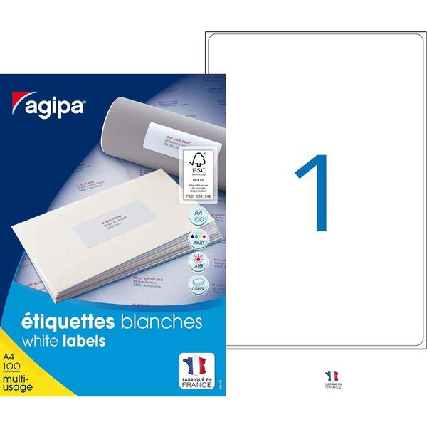 Agipa 118989 Agipa Etichette Universali, 199,6 X 289,1 Mm, Bianco-image