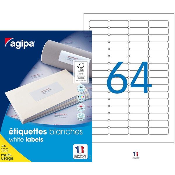 Agipa 102202 Etichette Universali Agipa, 45,7 X 16,9 Mm, Bianco-image
