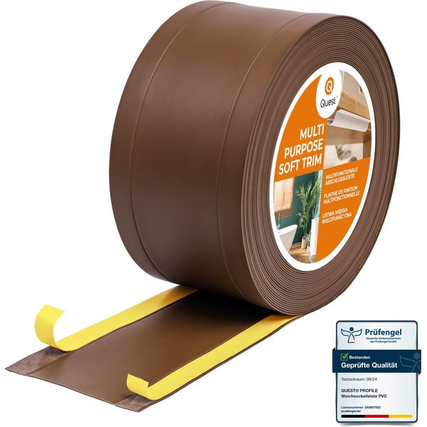 Quest Battiscopa Di Finitura W1 In Pvc 6 In 1 1X75Mm, 25M, Autoadesivo, Coprente, Battiscopa Flessibile Per Pavimenti E Pareti, Bronzo-image