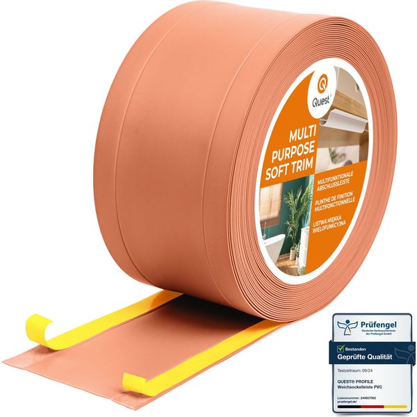 Quest Battiscopa Di Finitura W1 In Pvc 6 In 1 1X75Mm, 25M, Autoadesivo, Coprente, Battiscopa Flessibile Per Pavimenti E Pareti, Mattone-image