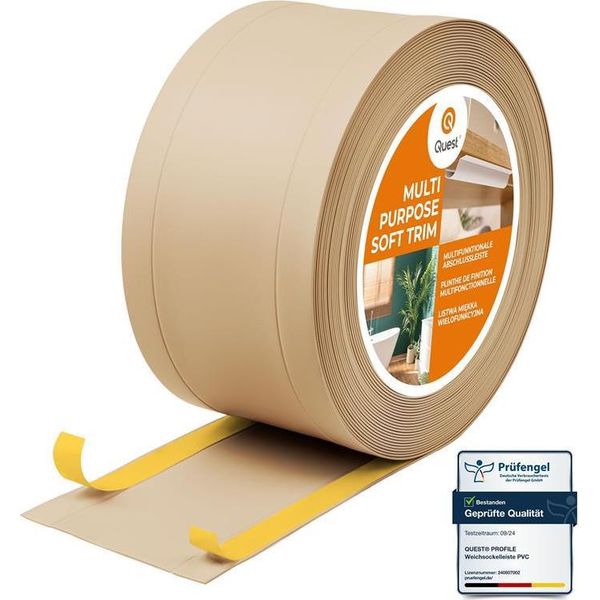 Quest Battiscopa Di Finitura W1 In Pvc 6 In 1 1X95Mm, 5M, Autoadesivo, Coprente, Battiscopa Flessibile Per Pavimenti E Pareti, Sabbia-image