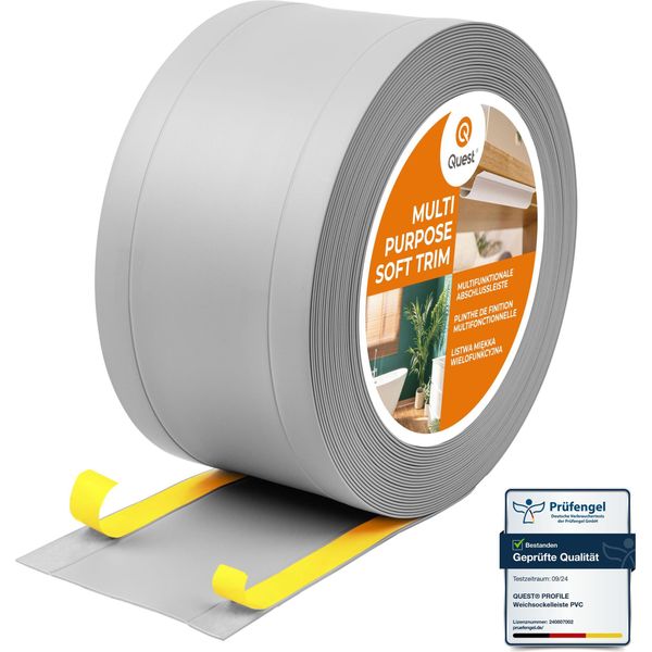 Quest Battiscopa Di Finitura W1 In Pvc 6 In 1 1X95Mm, 10M, Autoadesivo, Coprente, Battiscopa Flessibile Per Pavimenti E Pareti, Grigio-image