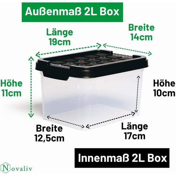 Novaliv 2X Scatole Con Coperchio Piccole 2 L Antracite Scatole In Plastica Impilabili Con Chiusura A Clip Senza Bpa 19 X 14 X 11 Cm-image