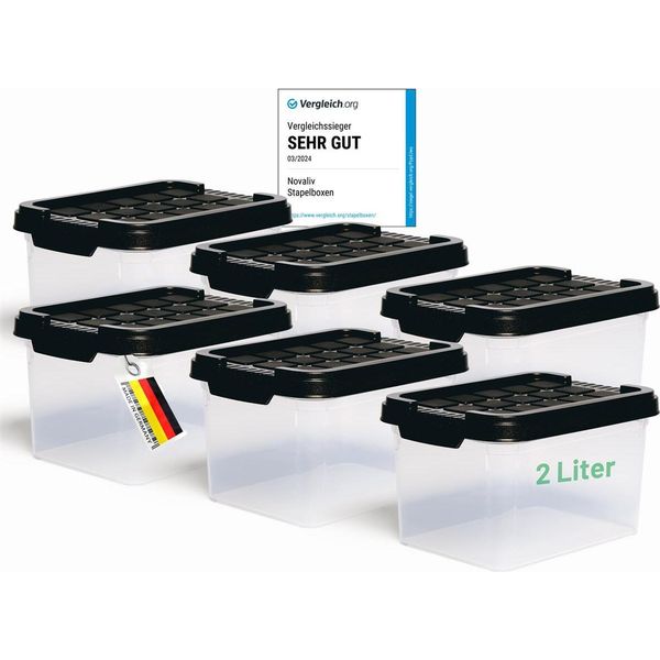 Novaliv 6X Scatole Con Coperchio Piccole 2 L Antracite Scatole In Plastica Impilabili Con Chiusura A Clip Senza Bpa 19 X 14 X 11 Cm-image