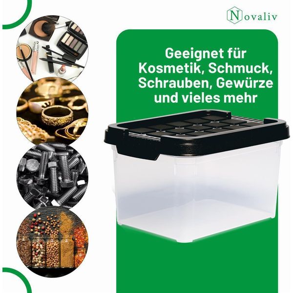 Novaliv 3X Scatole Con Coperchio Piccole 2 L Antracite Scatole Impilabili In Plastica Con Chiusura A Clip Senza Bpa 19 X 14 X 11 Cm-image