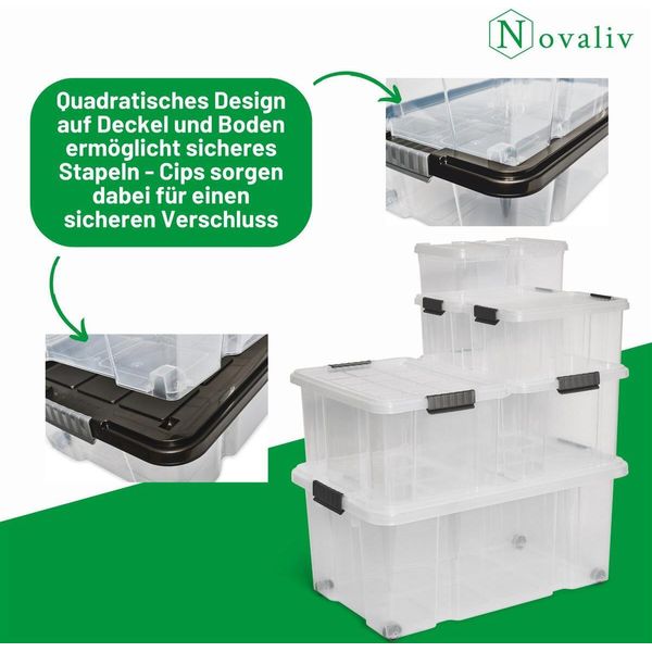 Novaliv Set Di 7 Contenitori Economici Con Coperchio Trasparente 1X45L + 2X 15L + 2X 5L + 2X 2L Impilabile Chiusura A Clip Scatole A Rotolo Senza Bpa-image