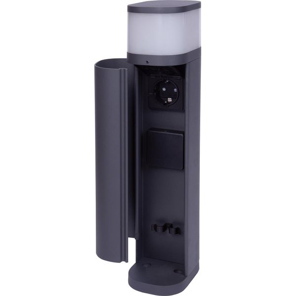 Novatool Dissuasore Di Luce Con Presa Di Corrente 2 Volte Tonda Antracite Con Copertura IP44 Presa Di Corrente Esterna Da Giardino Presa Di Corrente Esterna A Colonna Presa Di Corrente Da Giardino A Torre (Elettrica)-image
