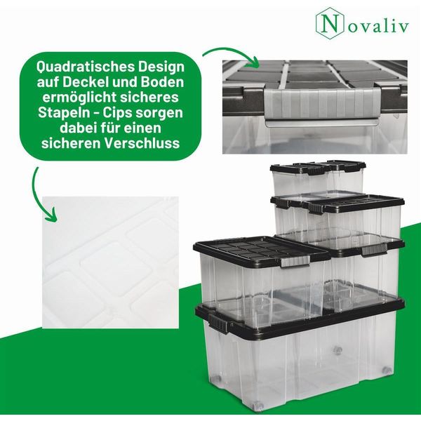 Novaliv 2X Contenitori Con Coperchio 5L Antracite Contenitori Impilabili Con Chiusura A Clip In Plastica Senza Bpa 30 X 19 X 14 Cm-image
