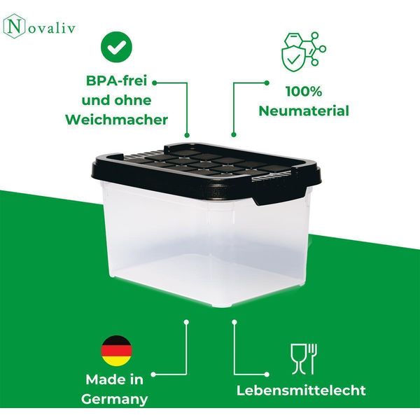 Novaliv 20X Scatole Con Coperchio Piccole 2 L Antracite Scatole In Plastica Impilabili Con Chiusura A Clip Senza Bpa 19 X 14 X 11 Cm-image
