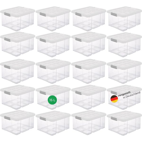 Novaliv 20X Scatole Di Stoccaggio Con Coperchio 15L Trasparente Nestbar Scatole Di Stoccaggio Impilabili Con Chiusura A Clip Scatola Di Plastica Senza Bpa 41 X 29 X 20 Cm-image