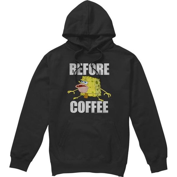 Spongebob Squarepants - Felpa Con Cappuccio "Before Coffee Meme"" Per Uomo TV8855 (Xxl) (Nero)"-image