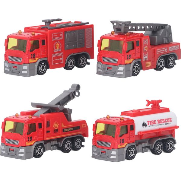 4PCS 1:32 Camion Dei Pompieri Set Alta Simulazione Tirare Indietro Auto Modello Educativo Bambini Regalo-image