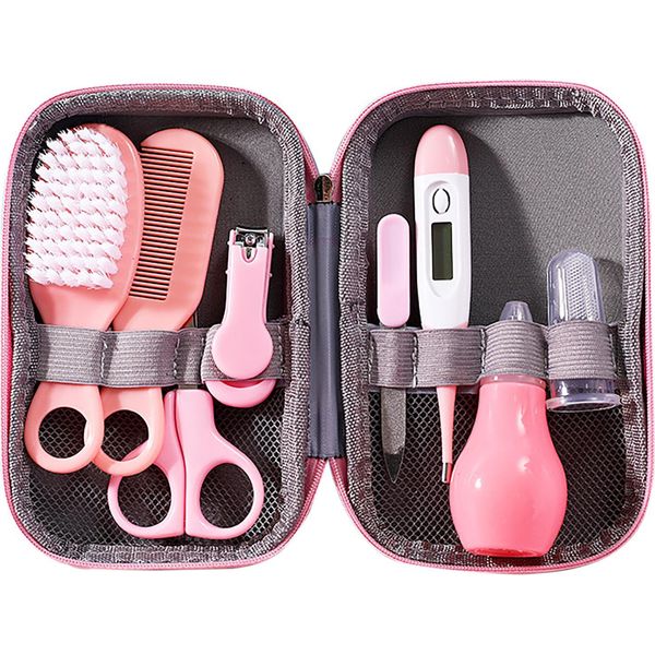 Set Per La Cura Del Bambino Tagliaunghie Spazzola Per Capelli Termometro Aspiratore Nasale Spazzolino Da Dito Kit Per La Cura Del Bambino Rosa-image