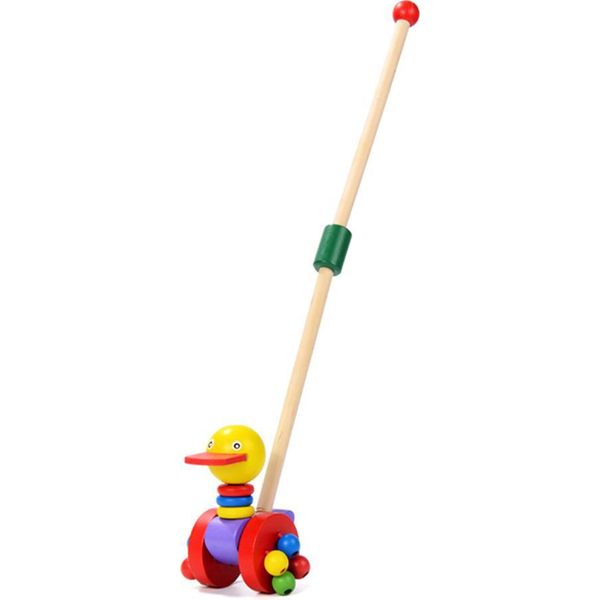 Giocattolo Di Legno Per Bambini Che Cammina E Spinge Il Bambino Impara A Camminare Con Gli Animali Che Si Muovono Lungo La Strada-image