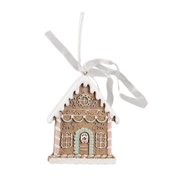 Ornamento Natalizio Clayre & Eef Casa Di Pan Di Zenzero 6X1X8 Cm In Poliresina Marrone-image