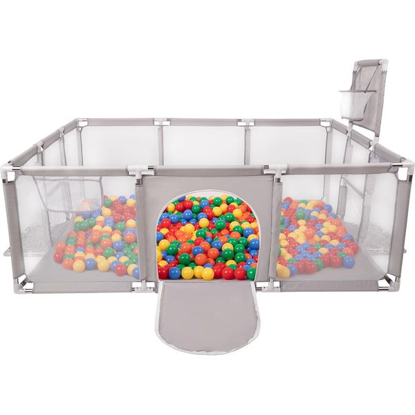 Selonis Playpen Grande Parco Giochi Con 900 Palline Playpen Per Bambini, Grigio:Giallo/Verde/Blu/Rosso/Arancio-image
