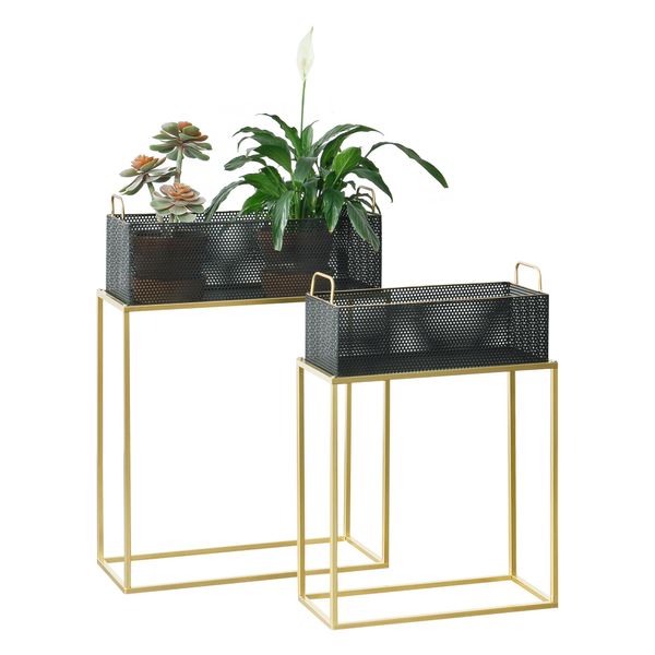Supporto Per Piante Jurbise Set Di 2 Supporti Per Vasi Da Fiori Di Diverse Dimensioni Supporto Per Vasi Da Fiori Supporto Per Piante Supporto Per Fiori Metallo Ottone Colori/Nero-image