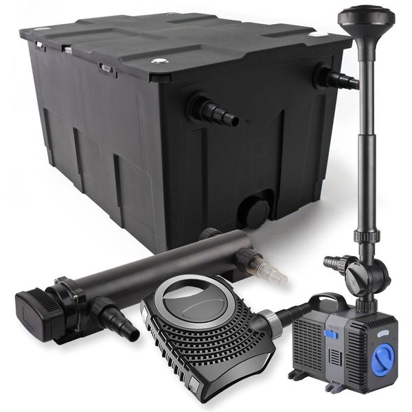 Set Completo Sunsun: Filtro Per Laghetti CBF-550 Fino A 60000 L Sistema Di Filtraggio Per Laghetti A Flusso Continuo, Pompa Per Laghetti NEO10000 10000L/H 80W, Chiarificatore Per Laghetti CUV-336 Chiarificatore Uvc Con 36W, Pompa Per Fontane CTP-5003 5000L/H 30W-image