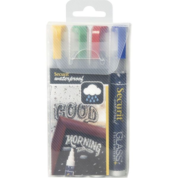 Securit Pennarello A Gesso Impermeabile Medio, Confezione Da 4 Pz-image