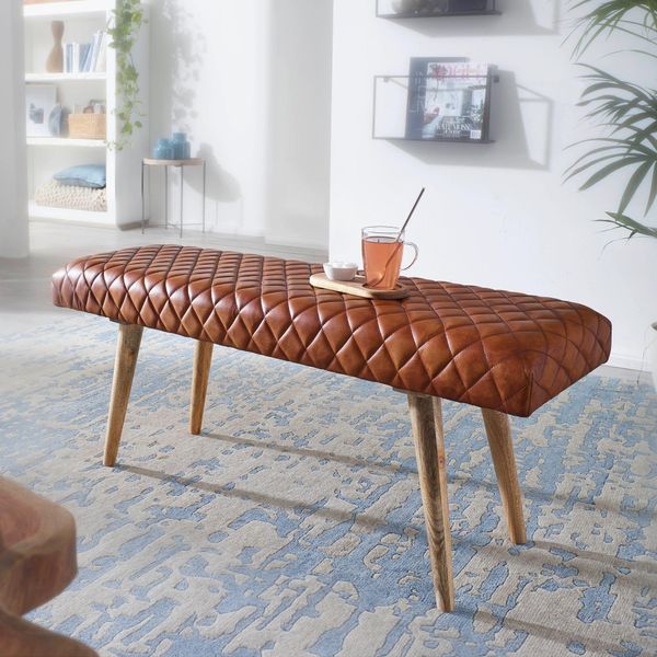 Finebuy Panca In Vera Pelle / Legno Massiccio 115X53X38 Cm Panca Imbottita A 2 Posti Corridoio Sala Da Pranzo Marrone Piccolo Letto Panca Pelle Corridoio Mobili Corridoio Panca Corridoio-image