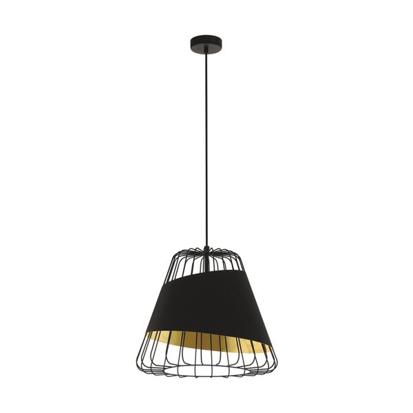 Eglo Lampada A Sospensione Austell, Lampada A Sospensione Industriale, Vintage, Moderna, Lampada A Sospensione In Acciaio E Tessuto, Lampada Per Tavolo Da Pranzo, Lampada Per Soggiorno, E27, Ø 43 Cm-image