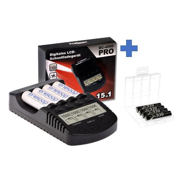Batteria Kraftmax BC-4000 Pro E Caricatore Usb + 4X Batterie Lsd Plus Micro Aaa 930Mah + Scatola-image