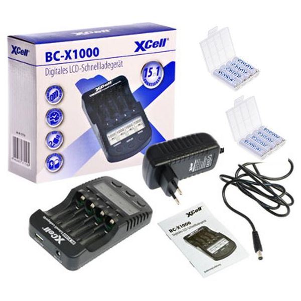 Caricatore Rapido Con Display Lcd + 8X Eneloop Aa Mignon + 2X Box Batterie-image