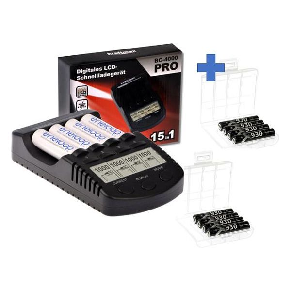 Kraftmax BC-4000 Pro Batteria E Caricatore Usb + 8X Lsd Plus Micro Aaa 930Mah Batterie + 2 Scatole-image