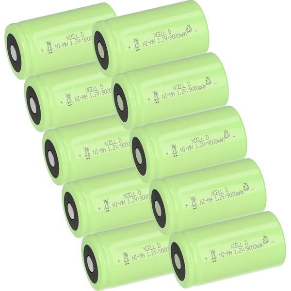 10X Xcell Mono Batteria Ricaricabile Flattop Ni-Mh 1,2V 9000Mah D-image