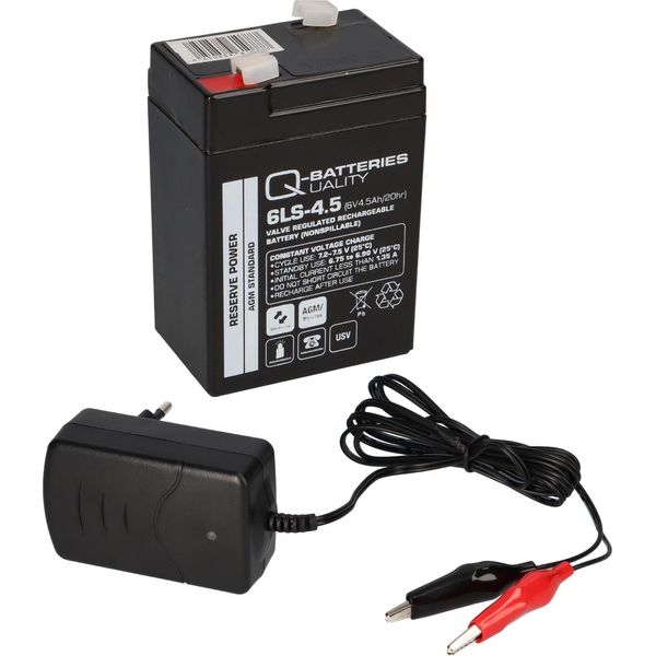 Set Q-Batteries Bl 6-0.6 Caricatore + Batteria Al Piombo 6LS-4.5 6V 4.5Ah Al Piombo Agm Vrla-image