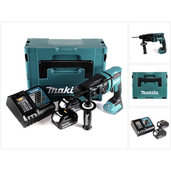 Makita Dhr 182 Rtj Trapano A Percussione A Batteria 18V 1,7J Sds Plus Brushless + 2X Batteria 5,0Ah + Caricabatteria + Makpac-image