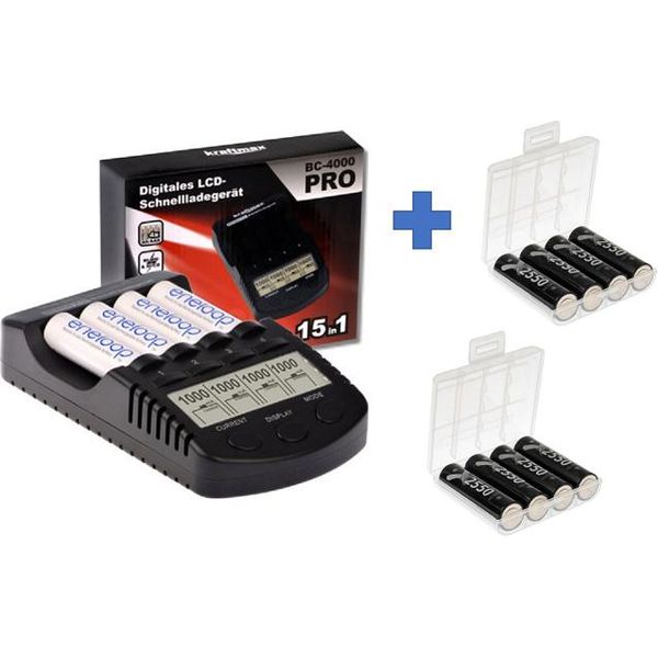 Xcell BC-X1000 Pro Batteria E Caricatore Usb + 8X Lsd Plus Mignon Aa 2550Mah Batterie + 2 Scatole-image