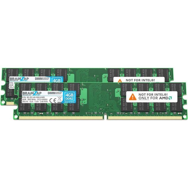 Brainzap 8GB DDR2 Ram Dimm PC2-6400U 2Rx16 800 Mhz 1.8V CL6 Amd Memoria Pc (2X 4GB)-image