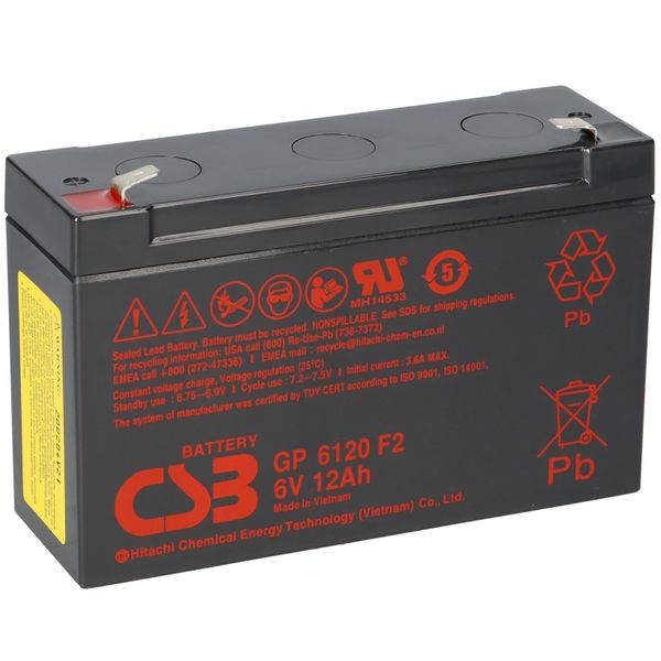Batteria Al Piombo Csb 6V 12Ah GP6120F2 Hitachi, Batteria Al Piombo Agm Senza Manutenzione-image