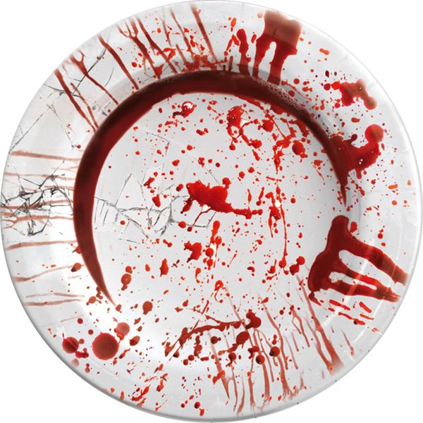 Piatto Horror Impronta Di Mano Insanguinata 6 Pezzi Bianco-Rosso 23Cm - Taglia Unica-image