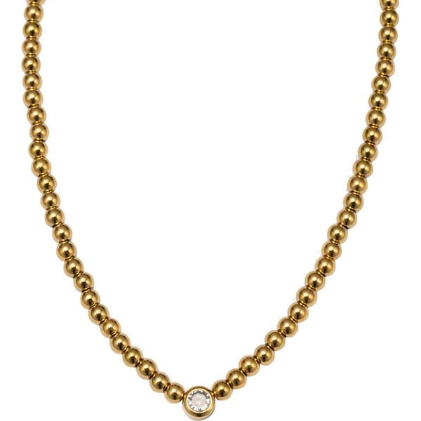 Kette Mit AnhäNger Firetti "Schmuck Geschenk Edelstahl Halsschmuck Halskette Kugeln", Gold (Gelbgoldfarben, Kristallweiß), Halsketten, Damen, Edelstahl, L: 43 B: 6Mm, Made In Germany - Mit Zirkonia (Synth.), B:6Mm-image